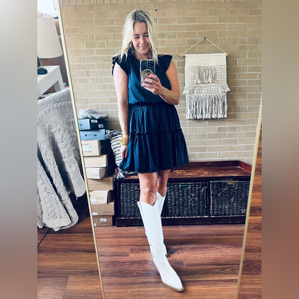 Skies Are Blue Navy Ruffle Sleeve Mini Dress